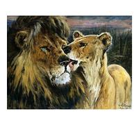 Artery8 Gustav Wertheimer Lion Couple Nature Animal Painting Large Wall Art Poster Print Thick Paper 18X24 Inch