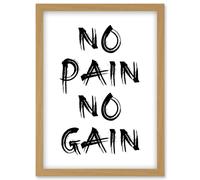 Gym Decor Inspiration No Pain No Gain Inspirational Exercise Wall Art Artwork Framed Wall Art Print A4 Artery8 Light Oak One Size