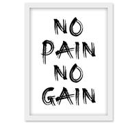 Gym Decor Inspiration No Pain No Gain Inspirational Exercise Wall Art Artwork Framed Wall Art Print A4 Artery8 White One Size