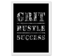 Artery8 Gym Inspiration Grit Hustle Respect Exercise Workout Motivational Decor Artwork Framed Wall Art Print A4