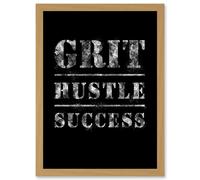 Artery8 Gym Inspiration Grit Hustle Respect Exercise Workout Motivational Decor Artwork Framed Wall Art Print A4 in Light Oak Artery8 Light Oak
