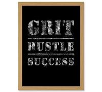 Artery8 Gym Inspiration Grit Hustle Respect Exercise Workout Motivational Decor Artwork Framed Wall Art Print A4