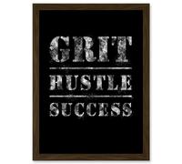 Gym Inspiration Grit Hustle Respect Exercise Workout Motivational Decor Artwork Framed Wall Art Print A4 Artery8 Brown One Size