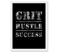 Gym Inspiration Grit Hustle Respect Exercise Workout Motivational Decor Artwork Framed Wall Art Print A4 Artery8 White One Size