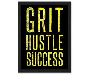 Artery8 Gym Motivation Grit Hustle Respect Exercise Workout Decor Artwork Framed A3 Wall Art Print