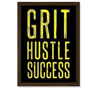 Artery8 Gym Motivation Grit Hustle Respect Exercise Workout Decor Artwork Framed Wall Art Print A4