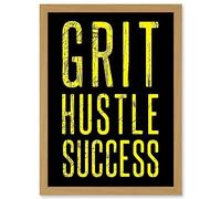 Artery8 Gym Motivation Grit Hustle Respect Exercise Workout Decor Artwork Framed Wall Art Print A4