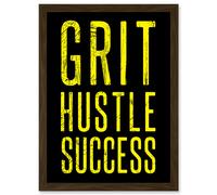Gym Motivation Grit Hustle Respect Exercise Workout Decor Artwork Framed Wall Art Print A4 Artery8 Brown One Size