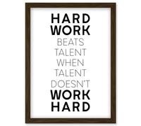 Gym Motivation Hard Work Beats Talent Inspirational Exercise Wall Art Artwork Framed Wall Art Print A4 Artery8 Brown One Size