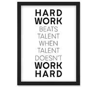 Gym Motivation Hard Work Beats Talent Inspirational Exercise Wall Art Artwork Framed Wall Art Print A4 Artery8 Black One Size