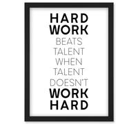 Artery8 Gym Motivation Hard Work Beats Talent Inspirational Exercise Wall Art Artwork Framed Wall Art Print A4 in Black Artery8 Black