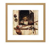Artery8 Gysbrechts Studio Wall Vanitas Still Life Trompe L'oeil Painting 8X8 Inch Square Wooden Framed Wall Art Print Picture with Mount in Light Oak Artery8 Light Oak