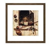 Artery8 Gysbrechts Studio Wall Vanitas Still Life Trompe L'oeil Painting 8X8 Inch Square Wooden Framed Wall Art Print Picture with Mount in Brown Artery8 Brown