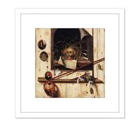 Artery8 Gysbrechts Studio Wall Vanitas Still Life Trompe L'oeil Painting 8X8 Inch Square Wooden Framed Wall Art Print Picture with Mount in White Artery8 White