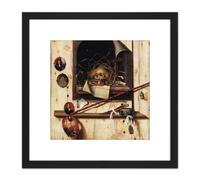 Artery8 Gysbrechts Studio Wall Vanitas Still Life Trompe L'oeil Painting 8X8 Inch Square Wooden Framed Wall Art Print Picture with Mount in Black Artery8 Black
