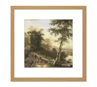 Artery8 Hackaert Landscape With Cattle Drivers 8X8 Inch Square Wooden Framed Wall Art Print Picture with Mount in Light Oak Artery8 Light Oak