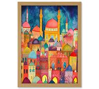 Artery8 Hagia Sophia Evening Cityscape Folk Art Watercolour Painting Artwork Framed A3 Wall Art Print