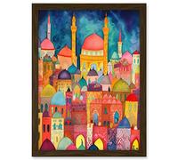 Artery8 Hagia Sophia Evening Cityscape Folk Art Watercolour Painting Artwork Framed A3 Wall Art Print