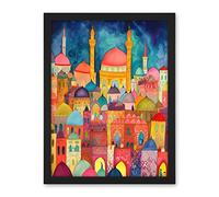 Artery8 Hagia Sophia Evening Cityscape Folk Art Watercolour Painting Artwork Framed Wall Art Print 18X24 Inch
