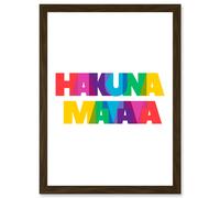 Hakuna Matata Colourful No Worries Artwork Framed Wall Art Print A4 Artery8 Brown One Size