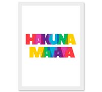 Hakuna Matata Colourful No Worries Artwork Framed Wall Art Print A4 Artery8 White One Size
