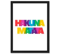 Artery8 Hakuna Matata Colourful No Worries Artwork Framed Wall Art Print A4 in Black Artery8 Black