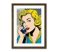 Artery8 Halftone Hello Comic Book Style 1950s Woman Telephone Bright Polka Dot Pattern Artwork Framed Wall Art Print 18X24 Inch