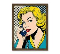 Artery8 Halftone Hello Comic Book Style 1950s Woman Telephone Bright Polka Dot Pattern Artwork Framed Wall Art Print 18X24 Inch