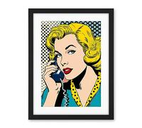 Artery8 Halftone Hello Comic Book Style 1950s Woman Telephone Bright Polka Dot Pattern Artwork Framed Wall Art Print 18X24 Inch