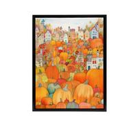 Artery8 Halloween Autumn Pumpkin Festival Framed Canvas Wall Art Print in Orange | Size: W24" x H32" Artery8 Orange W24" x H32"