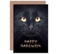 Artery8 Halloween Black Cat Witch For Him Her Greeting Card Artery8 Black