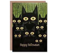 Artery8 Halloween Greeting Card Fun Creepy Black Cat Eyes For Him Her