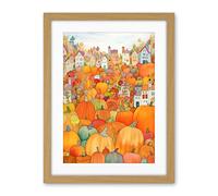 Artery8 Halloween Pumpkin Festival Autumn Harvest Modern Folk Art Watercolour Painting Artwork Framed Wall Art Print 18X24 Inch