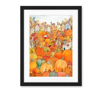 Artery8 Halloween Pumpkin Festival Autumn Harvest Modern Folk Art Watercolour Painting Artwork Framed Wall Art Print 18X24 Inch