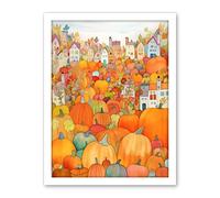 Artery8 Halloween Pumpkin Festival Autumn Harvest Modern Folk Art Watercolour Painting Artwork Framed Wall Art Print 18X24 Inch