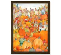 Artery8 Halloween Pumpkin Festival Autumn Harvest Modern Folk Art Watercolour Painting Artwork Framed A3 Wall Art Print