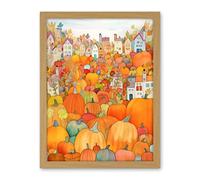 Artery8 Halloween Pumpkin Festival Autumn Harvest Modern Folk Art Watercolour Painting Artwork Framed Wall Art Print 18X24 Inch