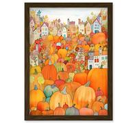 Artery8 Halloween Pumpkin Festival Autumn Harvest Modern Folk Art Watercolour Painting Artwork Framed Wall Art Print A4