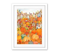 Artery8 Halloween Pumpkin Festival Autumn Harvest Modern Folk Art Watercolour Painting Artwork Framed Wall Art Print 18X24 Inch