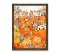 Artery8 Halloween Pumpkin Festival Autumn Harvest Modern Folk Art Watercolour Painting Artwork Framed Wall Art Print 18X24 Inch