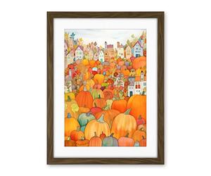 Artery8 Halloween Pumpkin Festival Autumn Harvest Modern Folk Art Watercolour Painting Artwork Framed Wall Art Print 18X24 Inch