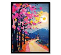 Artery8 Hallstatt Austria Colourful Abstract Painting Framed Art Print in Pink | Size: W12" x H16" Artery8 Pink W12" x H16"