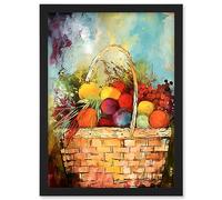 Artery8 Hand Woven Basket Filled with Fruit and Herbs Artwork Framed A3 Wall Art Print
