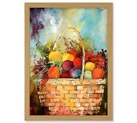Artery8 Hand Woven Basket Filled with Fruit and Herbs Artwork Framed A3 Wall Art Print