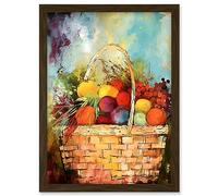 Artery8 Hand Woven Basket Filled with Fruit and Herbs Artwork Framed A3 Wall Art Print