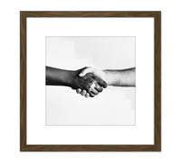Artery8 Handshake Greeting Arms Black White 8X8 Inch Square Wooden Framed Wall Art Print Picture with Mount in Brown Artery8 Brown