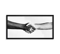 Artery8 Handshake Greeting Arms Black White Framed Wall Art Print Long 25X12 Inch