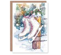 Artery8 Hanging Ice Skates Winter Snow Blank For Him Or Her Art Xmas Festive Christmas Card