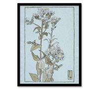 Artery8 Hannah Borger Overbeck Framed Wall Art Print Aster on Green Ground in Blue | Size: A3 Artery8 Blue A3