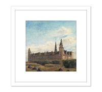 Artery8 Hansen Kronborg Castle Denmark Landscape Painting 8X8 Inch Square Wooden Framed Wall Art Print Picture with Mount in White Artery8 White
